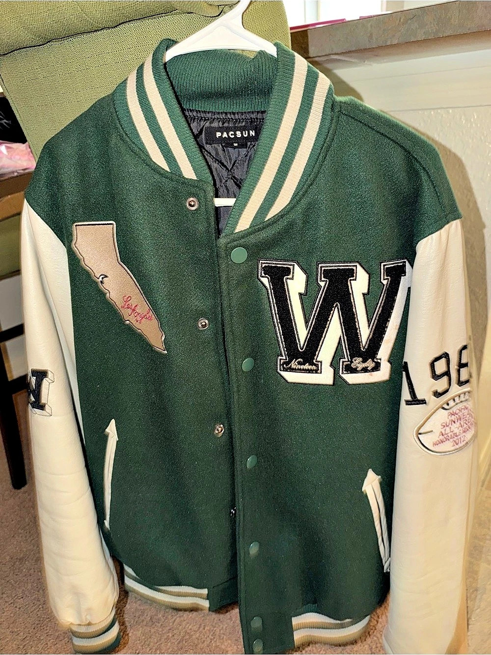 PacSun Varsity Jacket in Green & White Size Medium